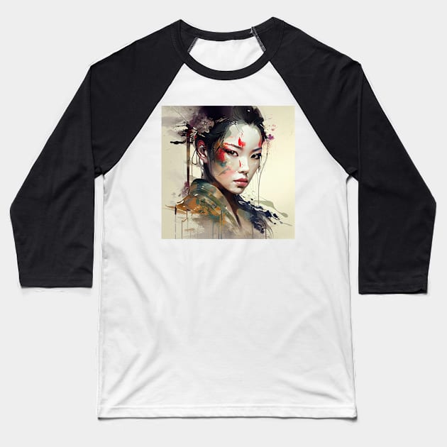 Powerful Warrior Geisha #1 Baseball T-Shirt by Chromatic Fusion Studio